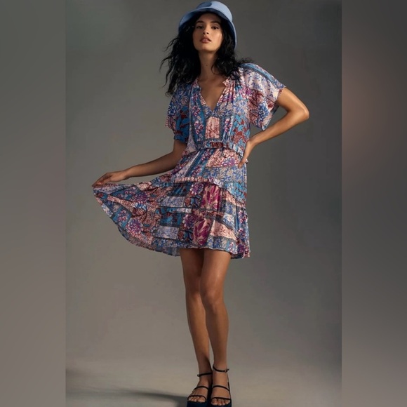 Anthropologie Robin Tiered Mini Dress Size 1X EUC - Picture 1 of 13